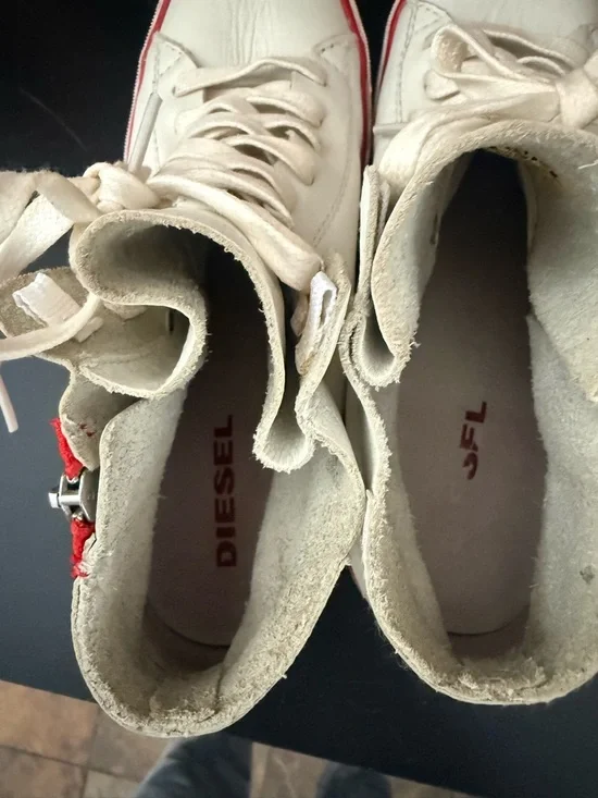 Diesel White High-Top Sneakers with Red Zipper Detail “Beach Pit” Leather - Picture 5 of 8